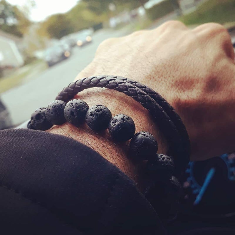 Hamoery Men Women 8mm Volcanic Stone Beads Essential Oil Couple Bracelet Elastic Natural Stone Yoga Bracelet Bangle(Set 3) - Image 3